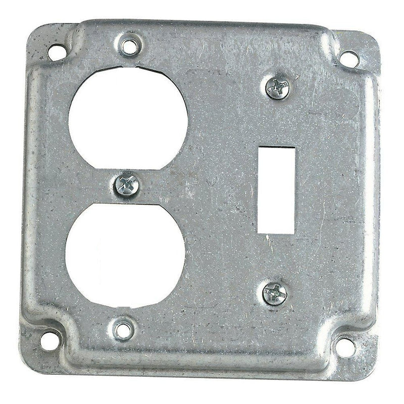 Tapa Metalica Para Cajilla De 4X4 Con Hueco Para  Tomacorriente Doble E Interuptor Sencillo.