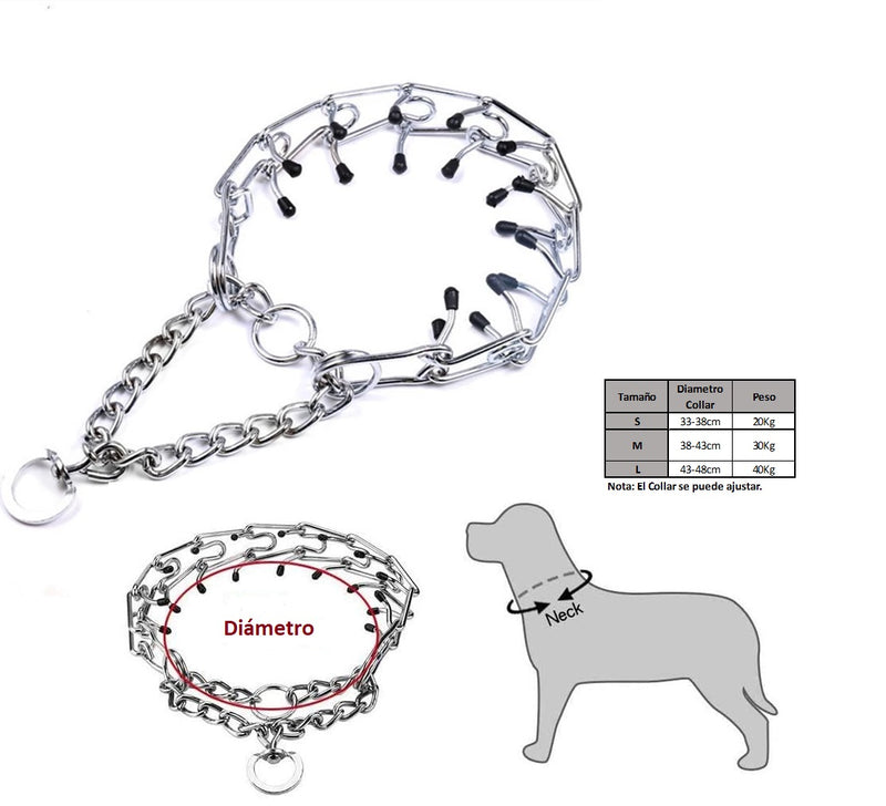 Collar de aceori inoxidable para entranamiento para Perros.  Talla S - Razas Pequeñas.