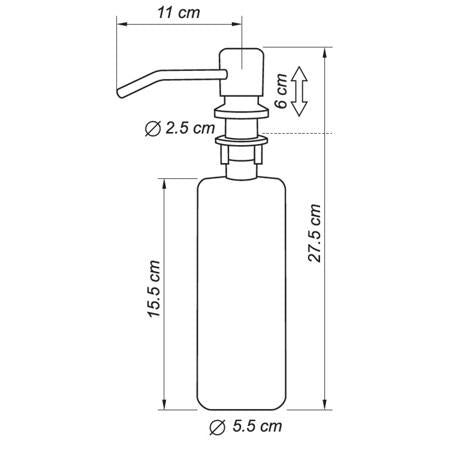 Dispensador de jabón liquido de sobre. Acabado Negro. 300ml.