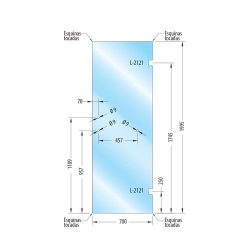 Puerta Baño templada 10mm 70x199.5cm. Con saque L-2121 y toallero L-2820 470x152 mm