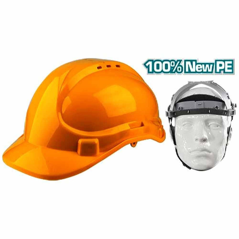 Casco De Seguridad Color Naranja. 8 Puntos De Suspension. Ajustable. Carcasa De PE Con Respiraderos.