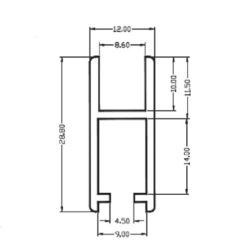Perfil Inferior Zocalo Para Puertas Corredizas De Vitrina. 2Mts. Anodizado. Para Vidrio 5-6 Mm