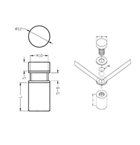 Pernos de acero inox. 25mmx19mm. Brillantes.