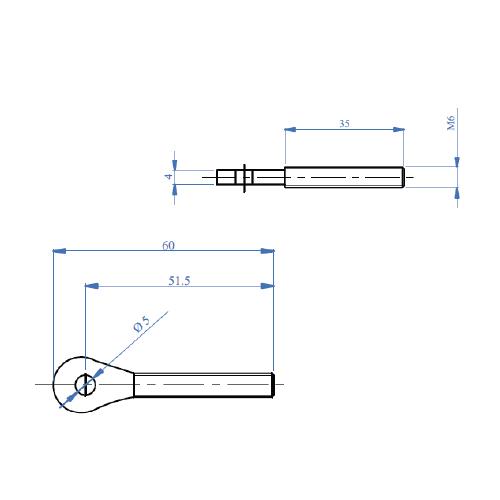 Terminal para cable 5 mm con agujero. Macho rosca derecha. AISI 316.