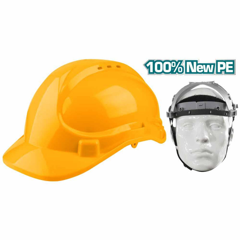 Casco De Seguridad Color Amarillo. 8 Puntos De Suspension. Ajustable. Carcasa De PE Con Respiraderos