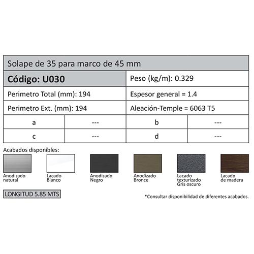 Solape De 35 Mm Para Marco 45 Mm. Espesor 1.4 Mm. Largo 5.85 Mts. Acabado Lacado Gris Oscuro Texturi