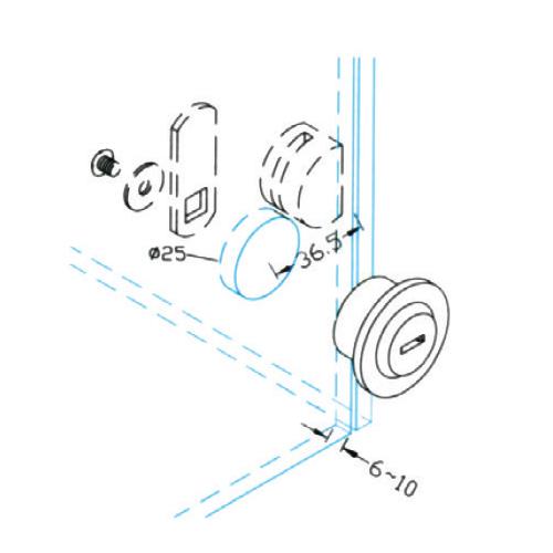 cerradura cilindrica para pegar con UV. (vidrios de 8 mm) Requiere perforar vidrio.