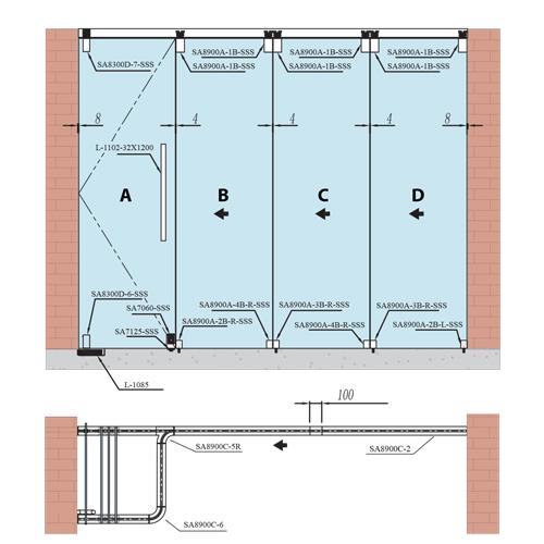 Pivote infer. puerta sist 8900A P/hidraulico carbone Acero inox macizo Vidrio 10-12mm req. saque Sat