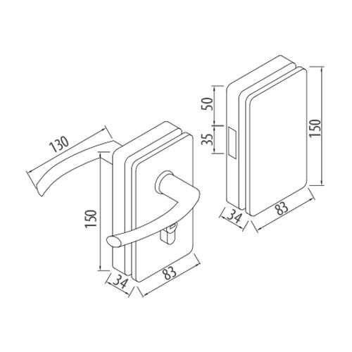 Cerradura lujo para lado derecho con llaves,manigueta y pasador interno Vidrio de 8-12 mm.Sat