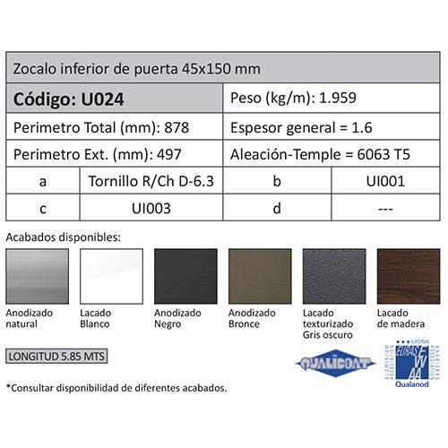 Zocalo Inferior Puerta. Espesor 1.6 Mm. Largo 5.85 Mts. Acabado Lacado Blanco.