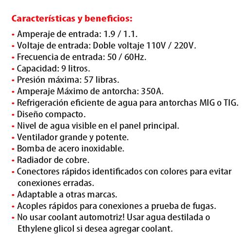 Radiador de enfriamiento por agua para antorchas WP18 y 20.Doble voltaje(110-220V)(1año)