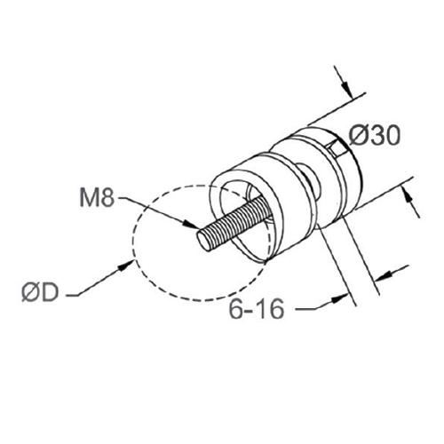 GLASS HOLDER, DIA-030, for 42.4 mm, SS-304, SATIN.