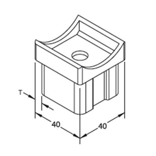 TUBE REST, Square, Plug for 40x40x2.0 mm, for 42.4 mm, SS-304, SATIN.