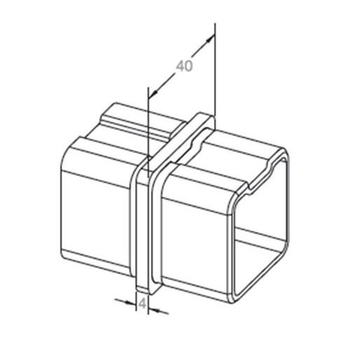 Union para tubo cuadrado de 40x40mm.