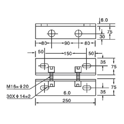 Grapa de soporte para contrafuertes de vidrio de 250 mm. satinada.