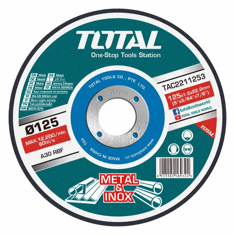 Disco De Corte Para Metal Abrasivo. Medida:  125 Mm (5") X 1.2 Mm (3/64") X 22.2 Mm (7/8").