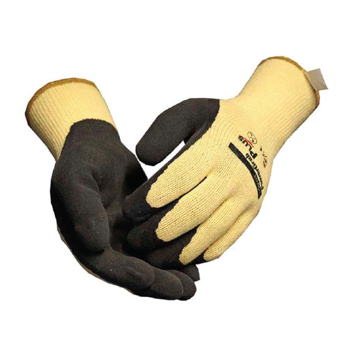 Powergrabplus knitted work gloves with blue latex coating, cut protec level 2 size 9/L.