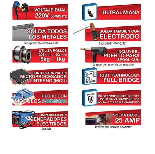 MIG 220 GD LCD Maquina SOLDAR 3 En 1. MIG SINERGICA INTELIGENTE