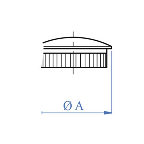 Tapa final ovalada acabado espejo para tubo de 42.4 mm.