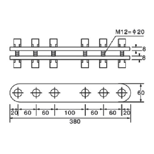 Grapa para contrafuerte de vidrio de 380 mm. satinada.