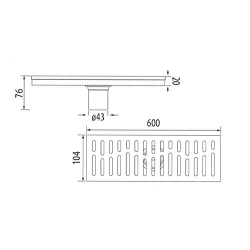 Drenaje De Piso Rectangular Grande De 600X104 Mm De Lujo. Inox 304 Satinado. Drenaje 43Mm