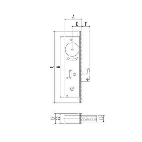 cerradura de gancho de 31/32_ para puertas de aluminio. Sin cilindro y placa se vende aparte.