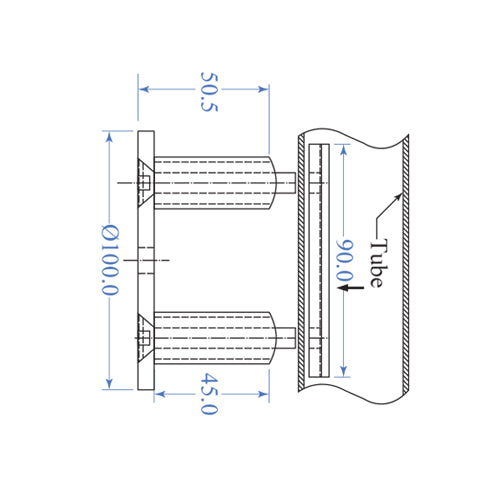 Anclaje de Plato Lateral, Acero Inoxidable 304, Satinado, Para tubo: Ø 42,4 mm - 1 1/2”, 2”.