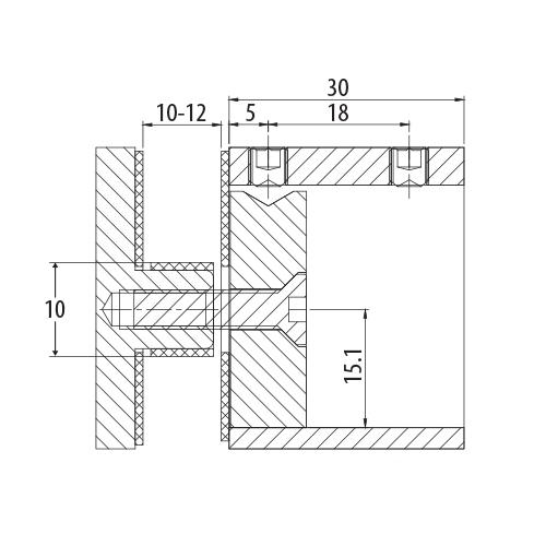 Conector De Tubo Eolo Con Paño Fijo. Hacer Hueco De 12 Mm En Paño Fijo. 304 Satinado