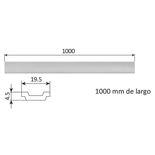 Barra de transmision de aluminio. Canal de 19.5 mm. Largo de 100 mm. Agujero de 6 mm en los extremos