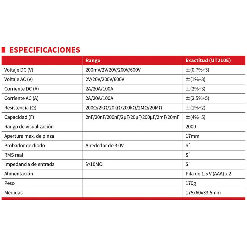 Medidor de abrazadera pinza amperimétrica digital diseñada para medir valor eficaz verdadero.