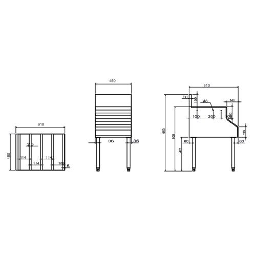 Estacion de licores y botellas de 3 niveles. 450cm x 60cm