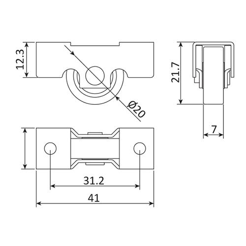 Rueda Para Ventana Corredera VC. Cuerpo Metalico Y Rueda De Nylon De 20 Mm. No Regulable.