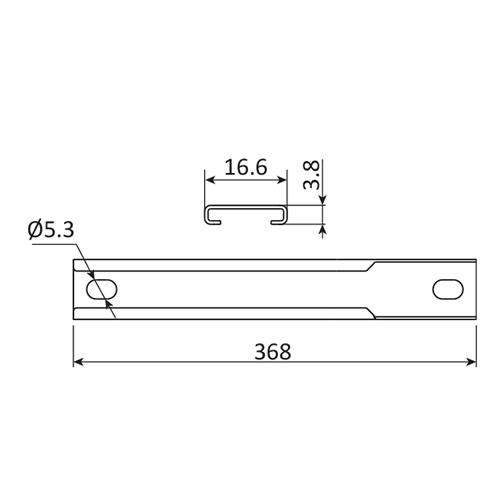 Guia de acero inoxidable AISI 304 para Operador UJ002 y UJ003. Largo de 368 mm.