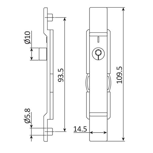 Conector central con bulon de cierre para sistema SECUREASY PLUS. Zinc plateado.