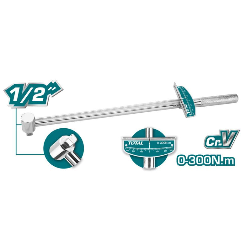 Torquimetro De 1/2". CR-V Rango De Torque: 0-300 Nm. Cromado De Tratamiento Termico.