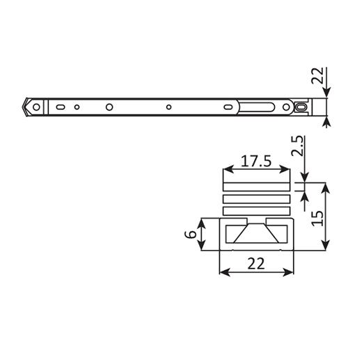 Bisagra de proyeccion de ventana. Acero Inoxidable AISI 304. Ancho de canal 22 mm.Largo de 22"