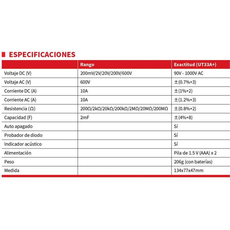 Multímetro Digital De Bolsillo UNI-T UT33C Para Medir Corriente Alterna Y Continua, Voltaje Alterno,