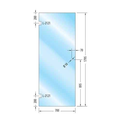 Puerta Baño templada 10mm 70x179.5cm. Con saque L-2121 y Boton