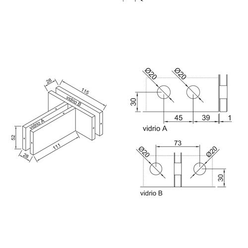 conector superior con aleta. Brillante