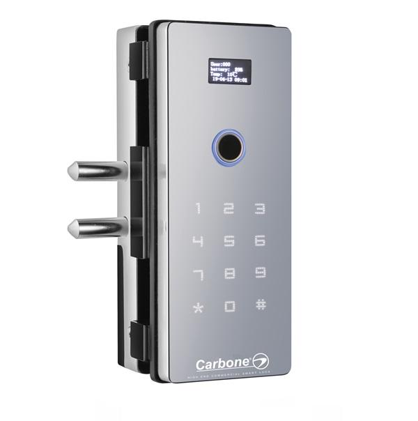 Cerradura electronica de huella dactilar, tarjeta y codigo sin saques al vidrio. 10-12 mm acabado pl