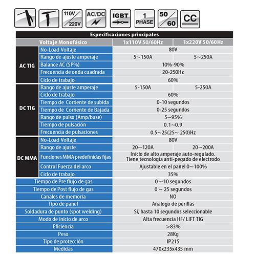 Maquina de soldar Supertig 250EX Tig AC/DC alta frecuencia y electrodo 110/220V Heavy duty