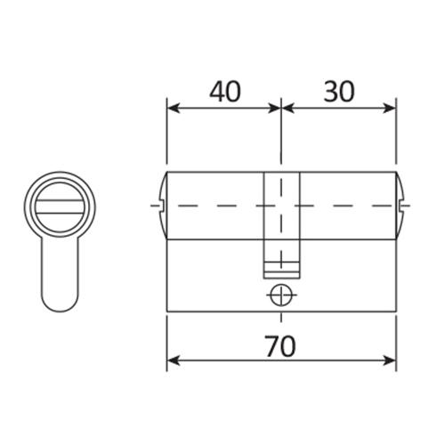 Cilindro de bronce para cerradura UJ029. Incluye 3 llaves. Ancho de 67 mm de pin descentrado en 25 m