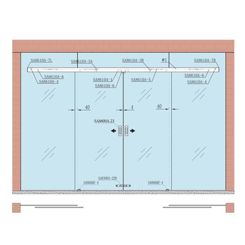 Kit puertas correderas dobles vidrio apertura simult. Soft close. Riel 3.5 mt