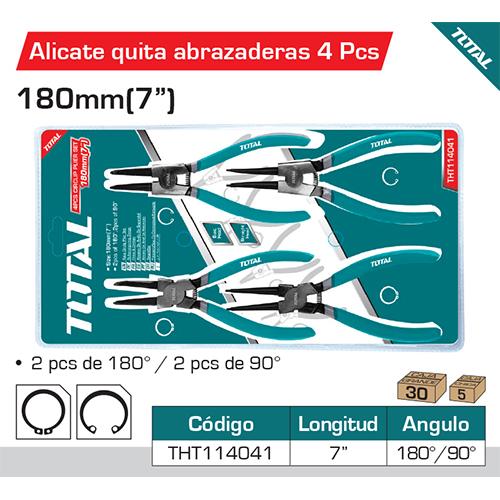 4Pcs Set De Alicates Quita Abrazaderas 2Pcs De 180°, 2Pcs Of 90°, Medidas7"/180Mm, Uso Automotriz