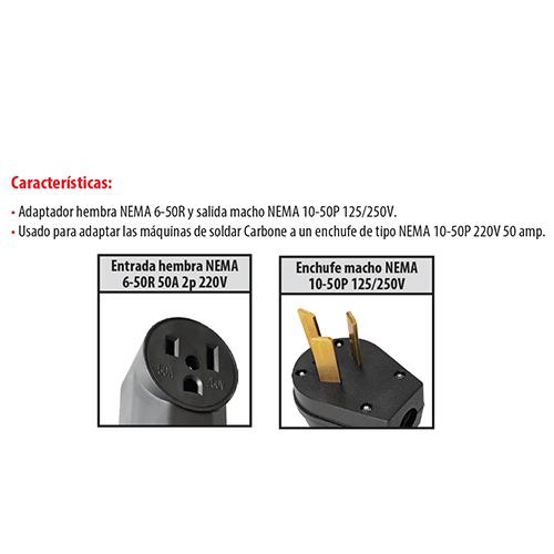 Adaptador Hembra NEMA 6-50R  Y Salida Macho NEMA  10-50P 125/250V Cat 80.