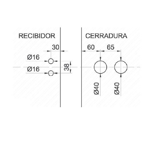 Cerradura de manigueta con recibidor. Satinada