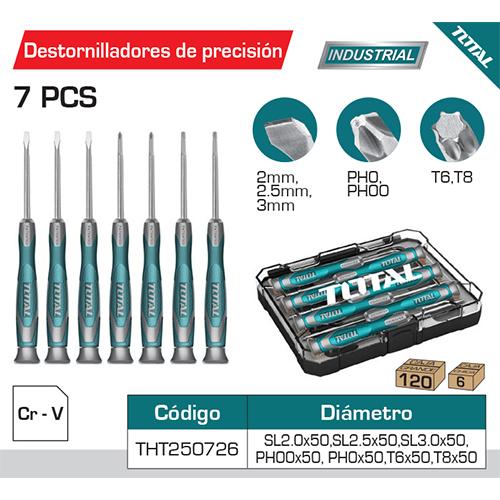 Juego Destornillador Precision(7Pza) SL2.0*50, SL2.5*50, SL3.0*50,PH00*50, PH0*50, T6*50, T8*50 CR-V