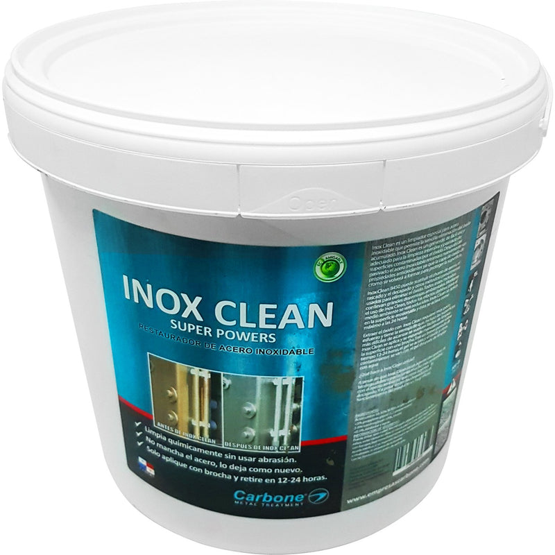 5LTS INOXCLEAN LIMPIADOR DE ACERO INOX. RETIRE C/AGUA EN 12-24 HORAS.NO MANCHA/NO TOXICO.RINDE 500M2