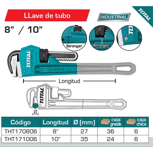 Llave De Tubo Forjada Acero Alta Calidad. Remache Sólido.Diámetro Max Sujeción: 27Mm. 8 "(200Mm)