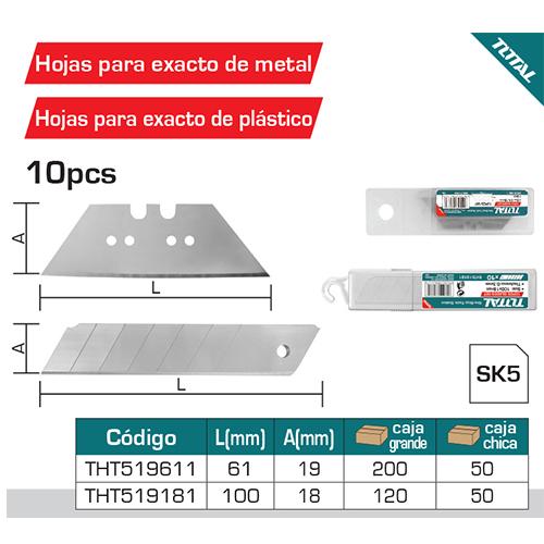 Paquete 10Pza De Hojas Para Exacto Plastico18x100mm (THT511816)